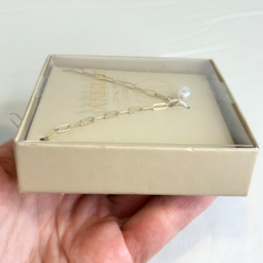 Paperclip Chain Anklet Faux Pearl Accent Gold Tone Stainless Steel - Picture 5 of 5